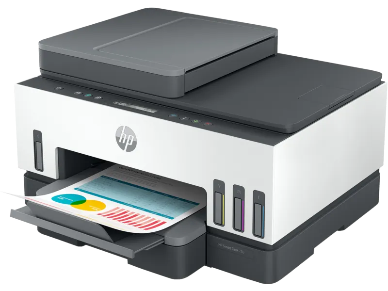 [(6UU47A#AKY)] IMPRESORA HP SMART TANK 750 - ALL IN ONE PRINTER ADF (COPY - SCAN - PRINTER)- SISTEMA DE TINTA CONTINUA - INALAMBRICO - COLOR - PRINT SPEED BLACK: ISO, UP TO 11 PPM, DRAFT, UP TO 20 PPM. (6000 PAGINAS NEGRO) PRINT SPEED COLOR: ISO, UP TO 6 PPM, DRAFT, UP TO 16 PPM. (8000 PAGINAS COLOR) SCAN RESOLUTION, OPTICAL UP TO 1200 X 1200 DPI. COPY RESOLUTION: UP TO 1200 X 1200 DPI. USB. USA LOS CARTUCHOS GT53 Y 53XL - GT52
