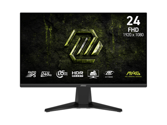 MONITOR MSI, 24", MAG 245F X24, GAMING, 1920 X 1080, FHD, 240 HZ, FLAT, RAPID IPS, HDR, 1 X DISPLAYPORT 1.4, 2 X HDMI 2.0B , 1 X HEADPHONE-OUT, COLOR NEGRO