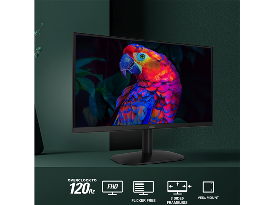 MONITOR AOC 22" (21.5”) FHD 1920X 1080, VESA, 120HZ, LED, VGA Y HDMI, SIN PARPADEO, LUZ AZUL BAJA, ADAPTABILIDAD HDR, VESA, AJUSTE DE INCLINACIÓN.