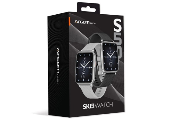 SMARTWATCH  (RELOJ INTELIGENTE) ARGOM, SKEIWATCH S50 - CAJA DE ALUMINIO NEGRO - 2 CORREAS INCLUIDAS (NEGRA Y GRIS) - PANTALLA HD DE 1,7" - TOTALMENTE TÁCTIL - IP68 RESISTENTE AL POLVO Y AL AGUA - 20 A 25 DÍAS DE DURACIÓN DE LA BATERÍA PRESIÓN ARTERIAL Y TEMPERATURA CORPORAL, SPO2, FRECUENCIA CARDÍACA, MONITOR DE SUEÑO, RECORDATORIO METEOROLÓGICO, SEGUIMIENTO DE 23 MODOS DE ACTIVIDAD FÍSICA, PODÓMETRO, NOTIFICACIONES TELEFÓNICAS, CONTROL DE MÚSICA, RECORDATORIO BUSCAR MI TELÉFONO Y SENTARSE MENOS. (ARG-WT-6050)