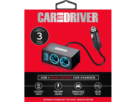 ADAPTADOR DE CORRIENTE PARA CARRO 12V DOS SOCKET + PUERTO USB.