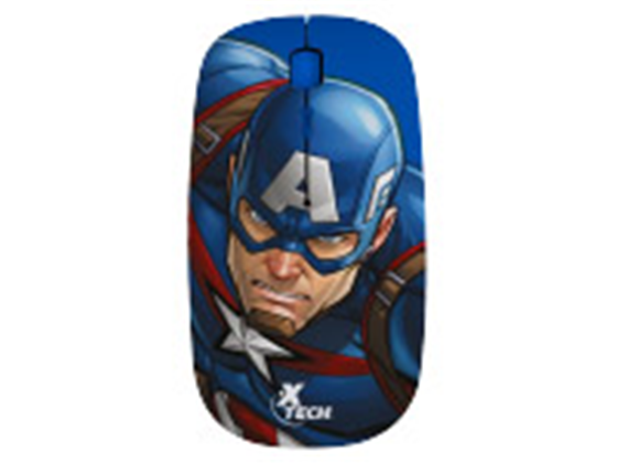 MOUSE XTECH MARVEL AVENGERS (CAPTAIN AMERICA), WIRELESS, OPTICAL SCROLL USB, 4 BOTONES, 800/1200/1600 DPI, BATERIAS X2 AAA (NO INCUIDAS) (XTM-M340CA)