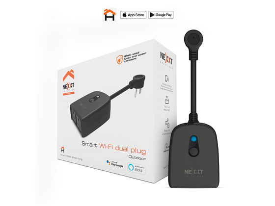 TOMACORRIENTE SMART NEXXT DE EXTERIOR, 2 ENTRADAS, PROGRAMABLE PARA ENCENDIDO Y APAGADO POR SOFTWARE, ALERTA POR APLICACIÓN Y AGENDA DE USO. (NHP-O610)