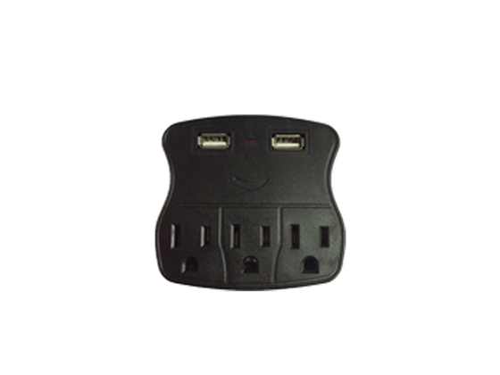 ADAPTADOR DE CORRIENTE DE PARED AGILER DE 3 SALIDAS + 2 SALIDAS USB
