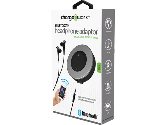 ADAPTADOR BLUETOOTH PARA AURICULARES, (CON O SIN MICROFONO), CHARGEWORX, FUNCIONA PARA MUSICA, LLAMADAS, GRIS.
