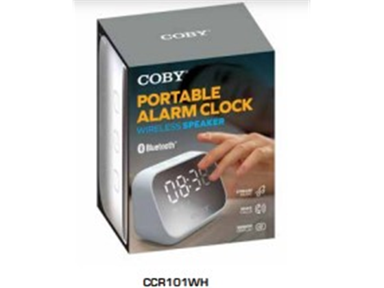 RELOJ BT  PORTALE COBY, BLUETOOH 5.0 CON PANTALLA ESPEJO LED Y DIMMER, ALARMA DOBLE,  STREAM SPEAKER,  COLOR BLANCO (CCR101)
