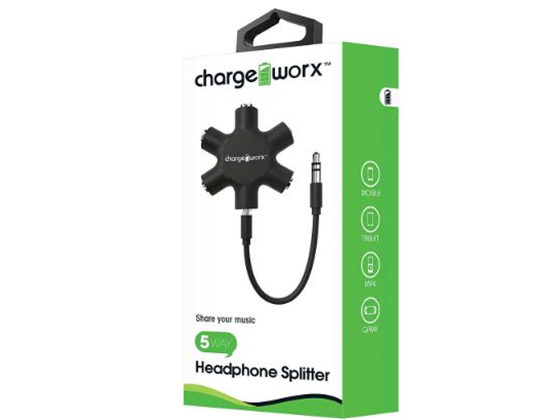 ADAPTADOR CHARGEWORX SPLITTER PARA AUDIFONOS DE CINCO SALIDAS, NEGRO