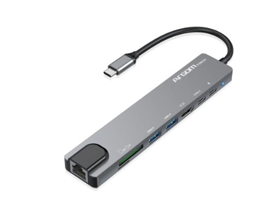 HUB USB ARGOM ONEAXESS TIPO-C, 8 EN 1, 2X USB 3.0,  1X HDMI, 2X TIPO-C +PD SLOT, TF Y SD LECTOR. 1X RJ45.