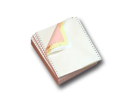 PAPEL EN FORMA CONTINUA TAMAÑO 9.5 X 11,  3 PARTES NCR  (CAJA GRANDE 750 JUEGOS) COLOR: BLANCO, AZUL, ROSADO.