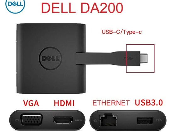 DOCKING STATION DELL ADAPTER-USB-C TO HDMI/ VGA/ ETHERNET/ USB 3.0  (DA200).