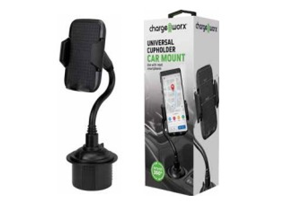 SOPORTE UNIVERSAL PARA SMARTPHONES Y IPODS CHARGEWORX EN PORTA VASOS CARRO, FLEXIBLE, AJUSTABLE, ROTACIÓN 360. COLOR NEGRO