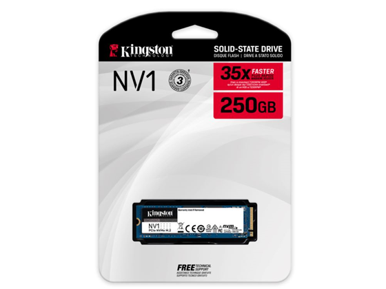 DISCO DE ESTADO SOLIDO KINGSTON SSD 250GB,  M.2, NV1, 2280 SSD PCIE NVME, VELOCIDAD DE LECTURA 2,100 MB Y ESCRITURA 1,700 MB