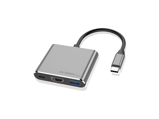 HUB USB ARGOM TYPE C , 3 EN 1, USB TYPE-C, 1X HDMI 4K, 1X USB 3.0, PLATEADO.