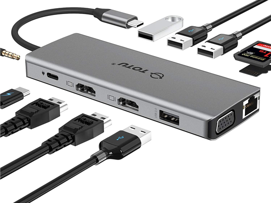 HUB USB TYPE C TOTU - 13 IN 1, LAN PORT, 2X HDMI 4K, VGA, 2X USB 3.0, 2X USB 2.0, SD/TF READER.