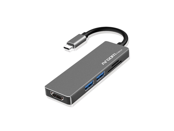 HUB USB ARGOM TYPE C, 5 EN 1, 1X HDMI 4K, 1X PUERTO SD, 1X MICRO SD, 1X USB 3.0, 1X USB 2.0 GRIS.