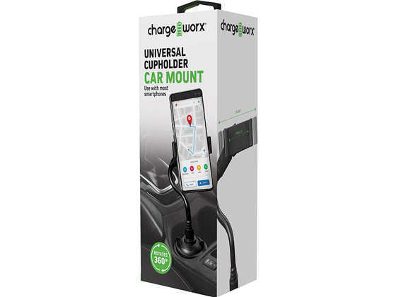 SOPORTE UNIVERSAL PARA SMARTPHONES Y IPODS CHARGEWORX EN PORTA VASOS CARRO, FLEXIBLE, AJUSTABLE, ROTACIÓN 360.