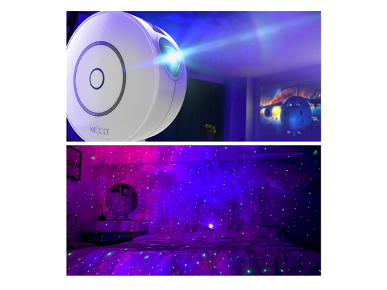PROYECTOR NEXXT DE GALAXIAS Y ESTRELLAS INTELIGENTE WIFI PARA AMBIENTAR ESPACIOS DEL HOGAR (HOME AUTOMATION), FUNCIONA CON ALEXA Y GOOGLE, FUNCIONES PROGRAMABLES, COMANDO DE VOZ, 4 ESCENARIOS PERSONALIZABLES, (NHA-G100)