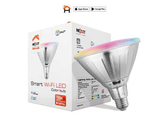 BOMBILLA SMART NEXXT, EXTERIOR (HOME AUTOMATION), WIRELESS, LED MULTI-COLOR, PROGRAMABLE POR HORARIO, SE CONTROLA POR APLICACIÓN, TIEMPO DE VIDA APROX. 30 MIL HORAS, EQUIVALE A UNA BOMBILLA DE 80 WATTS, 1000 LUMENES, (ZOCALO PAR38) - (NHB-W410)