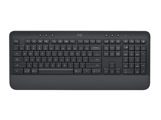 TECLADO LOGITECH K650 INGLES (ENG) COLOR GRAFITO, USB WIRELESS RECEIVER 2.4GHZ WIRELESS Y BLUETOOH 5.1, 10M RANGE, CON REPOSA MANOS, 36 MESES DURACION DE LA BATERIA, COMPATIBLE CON WIN Y MAC 10.15 O POSTERIORES.