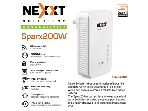 POWERLINE NEXXT SPARK200-W, ACCESS POINT , 2.4GHZ/300MBPS, PUERTO LAN, HOMEPLUG AV/500MBPS, 802.11B/G/N.