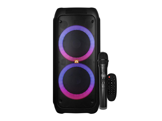 BOCINA ARGOM RAVE 80 TWS WIRELESS BT PARTY SPEAKER WITH  LED LIGHTS, 800W P.M.P.O, WIRELESS BT SPEAKER, 1/4 "ENTRADA DE MICRÓFONO PARA KARAOKE, MICROFONO, CONTROL REMOTO, MICROSD USB, NEGRO.