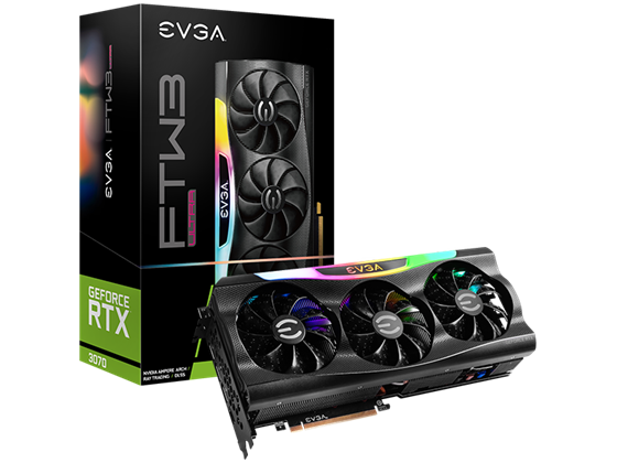 TARJETA DE VIDEO EVGA GEFORCE RTX 3070 FTW3 ULTRA GAMING, 08G-P5-3767-KL, 8GB GDDR6, ICX3 TECHNOLOGY, ARGB LED, METAL BACKPLATE, LHR
