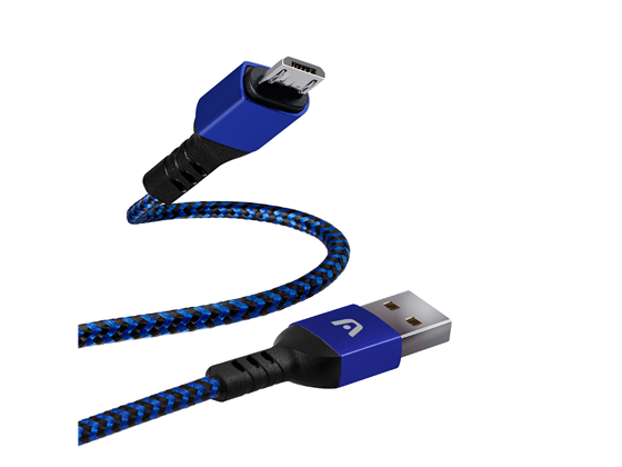 CABLE ARGOM TIPO-A 2.0 A MICRO USB , 1.8M/6.0FT, NYLON TRENZADO, FLEXIBLE, AZUL.