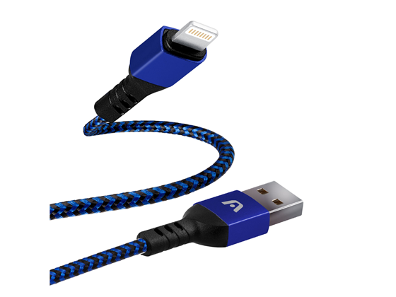 CABLE ARGOM TIPO-A 2.0 A LIGHTNING , 1.8M/6.0FT, NYLON TRENZADO, FLEXIBLE, AZUL.