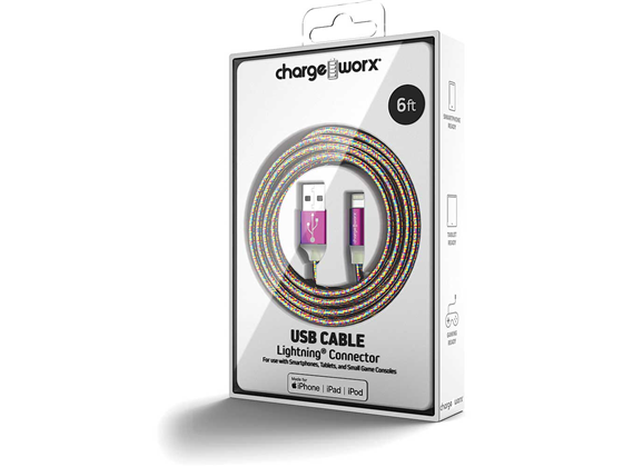 CABLE LIGHTNING  / USB-A  PARA SMARTPHONES & TABLETS, 6FT, TRENZADO, MULTICOLOR. CX1350MC