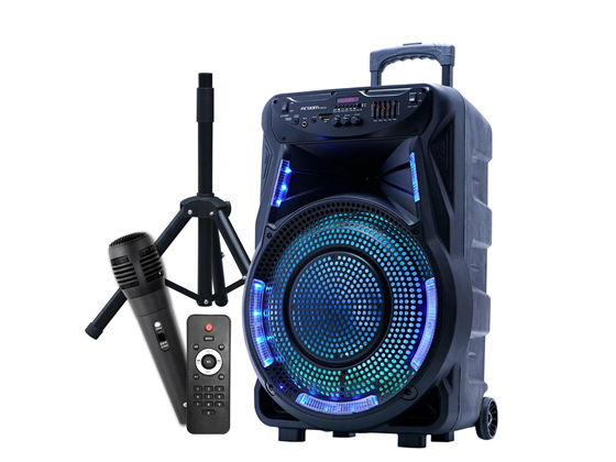 BOCINA ARGOM, TROLLEY SOUNDBASH 90 TWS ,15¨, 3500W P.M.P.O, WIRELESS BT SPEAKER, 1/4 "ENTRADA DE MICRÓFONO PARA KARAOKE, BASE AJUSTABLE, USB, NEGRO.