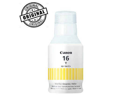BOTELLA DE TINTA CANON GI-16 AMARILLO, 70ML, COMPATIBLE CON MAXIFY: GX 3010, GX4010, GX6010, GX7010.