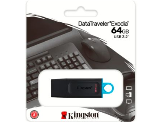 MEMORIA USB 64GB KINGSTON, 3.2 DATA TRAVELER EXODIA (NEGRO + AZUL)