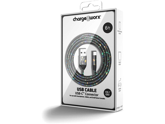 CABLE USB-C / USB-A  PARA SMARTPHONES & TABLETS, 6FT, TRENZADO, "PEARL ESSENCE" NEGRO