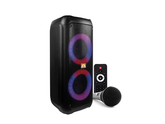 BOCINA ARGOM RAVE 60 TWS WIRELESS BT PARTY SPEAKER WITH  LED LIGHTS, 700W P.M.P.O, WIRELESS BT SPEAKER, 1/4 "ENTRADA DE MICRÓFONO PARA KARAOKE, MICROFONO ALAMBRICO, CONTROL REMOTO, MICROSD USB, NEGRO.