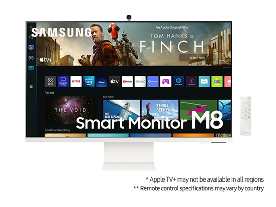 MONITOR SAMSUNG 32" M8 SMART UHD (3,840 X 2160), 60HZ, FLAT, HDR10+, 16:9, 400 CD/M², 4MS GTG, PUERTOS: 1X MICROHDMI, 2 USB-C, BT, CONTROL REMOTO, CONECTIVIDAD MOVIL WIRELESS DEX, MIRRORING, BOCINAS INTEGRADAS (LS32BM801UNXGO) BLANCO CALIDO.