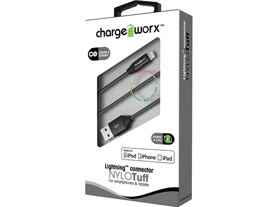CABLE LIGHTNING CHARGE WORX, 3FT, PIEL TRENZADA, NEGRO,(CX4713BK)