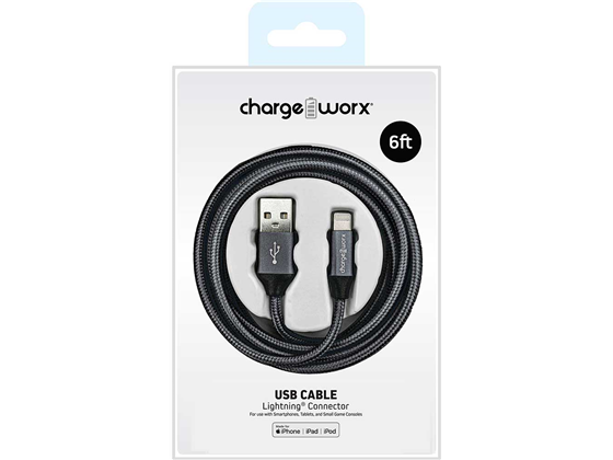 CABLE LIGHTNING PARA SMARTPHONES & TABLETS, CHARGEWORX, 6FT, (CX4858BK)