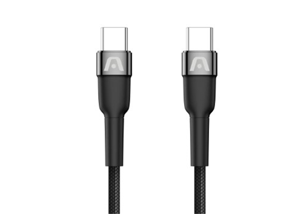 CABLE TIPO-C A TIPO-C ARGOM, 6 PIES, 65W PD CARGA RAPIDA, NYLON TRENZADO, FLEXIBLE, NEGRO.