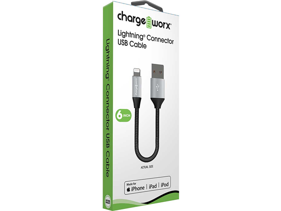 CABLE LIGHTNING/USB PARA IPHONE, IPOD, IPAD, CHARGEWORX,  6", NEGRO