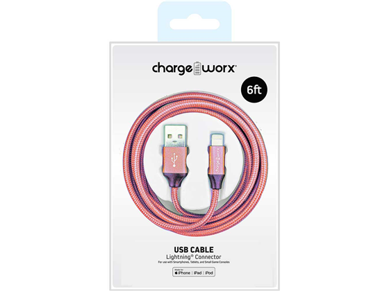 CABLE LIGHTNING PARA SMARTPHONES & TABLETS, CHARGEWORX, 6FT, (CX4858COR)