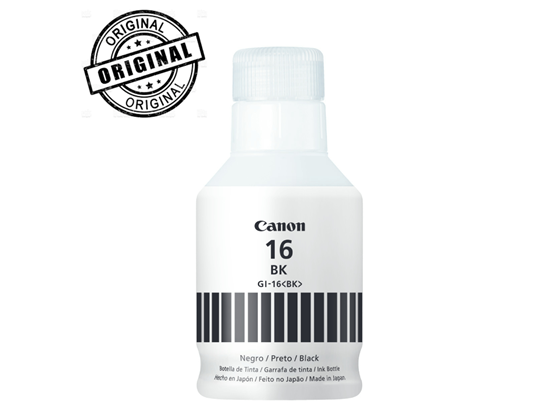 BOTELLA DE TINTA CANON GI-16 NEGRO, 170.0ML., COMPATIBLE CON MAXIFY: GX 3010, GX4010, GX6010, GX7010.