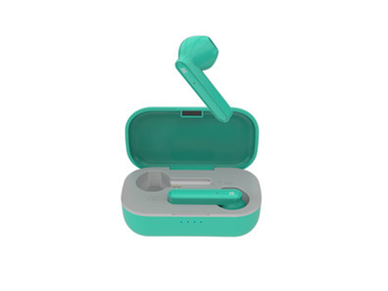 AUDIFONO CON MICROFONO KLIPX TWS LITETOUCH, BLUETOOTH 5.0, 4 HORAS DE REPRODUCCION, ESTUCHE CON BATERIA PARA 2 CICLOS DE CARGA, TURQUEZA (KTE-005GN)