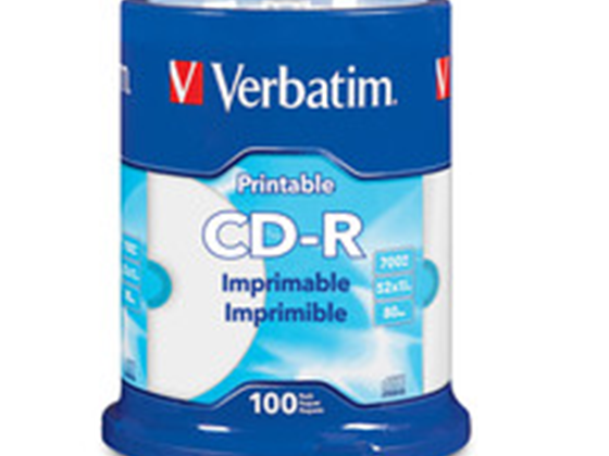 CDR VERBATIM CD-R 80MIN/700MB 52X WHT IJ HUB PRT 100PK