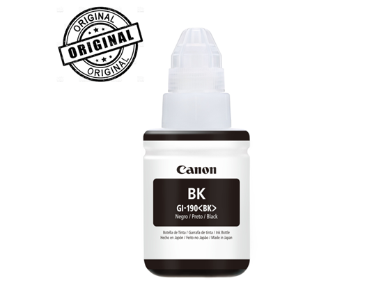 BOTELLA DE TINTA CANON GI-190 NEGRO 135ML, COMPATIBLE CON PIXMA G3100, G2100, G1100, G1110, G2110, G3110, G4111.