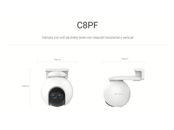 CAMARA CON DOBLE LENTE EXTERIOR MARCA EZVIZ, MODELO C8PF,  1920 X 1080P, DETECTOR DE PERSONAS CON TECNOLOGIA IA, IR 30MTS, CHARLA BIDIRECCIONAL, 360º, WIFI 2.4GHZ, H.265, H.264,  3D DNR, ANGULO DE PT, PANEO: 340°, INCLINACION: 80°NEGRO (CS-BC1C-AO-2C2WPBDL).