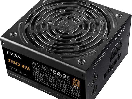 POWER SUPPLY EVGA 550 B5, 80+ BRONZE, FULLY NODULAR 100 - 240 VAC, 10 / 5A, 50 - 60 HZ, 24 PIN X1 - 8 PIN (CPU) X1 - PCI-E X2 - SATA X6 - 4PIN X3 (220-B5-0550-V1)