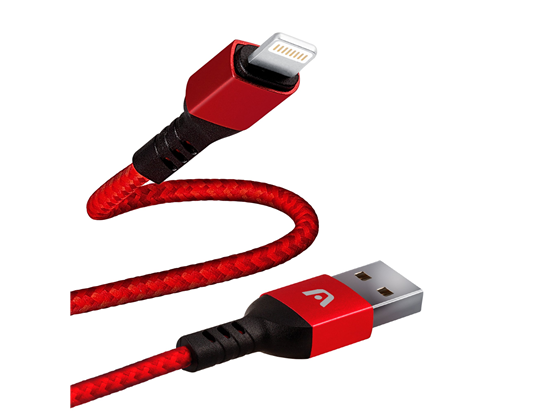 CABLE ARGOM TIPO-A 2.0 A LIGHTNING , 1.8M/6.0FT, NYLON TRENZADO, FLEXIBLE, ROJO.