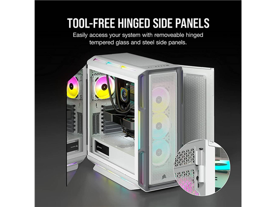 CASE CORSAIR ICUE 5000T , MID TOWER, WHITE, 7 EXPANSION SLOT, 4X 2.5", 2X 3.5", CRISTAL TEMPLADO LATERAL, SOPORTA 3 ABANICOS 120MM FRONTAL, TOPE Y LATERAL, PUERTAS LATERALES CON BISAGRAS, (CC-9011231-WW)