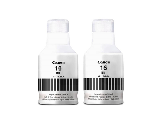 KIT DE TINTAS CANON GI-16 (2 BOTELLAS COLOR NEGRO) PARA IMPRESORAS MAXIFY: GX 3010, GX4010, GX6010, GX7010.