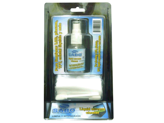 LIMPIADOR DE PANTALLA DIGITAL SABO, KIT CONTIENE 1 LIQUID LIMPIADOR DE PANTALLAS, 2 WIPES SECOS REUSABLES